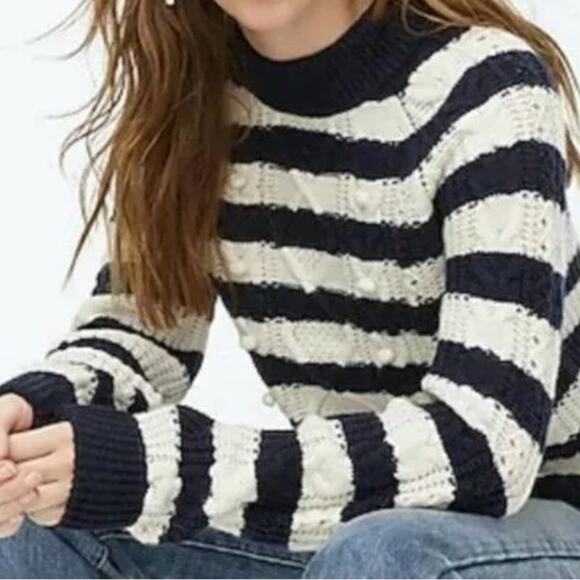 J.Crew Pom-pom Cable-Knit Striped Sweater SzM New w/tags fall wear nautica - Picture 1 of 6